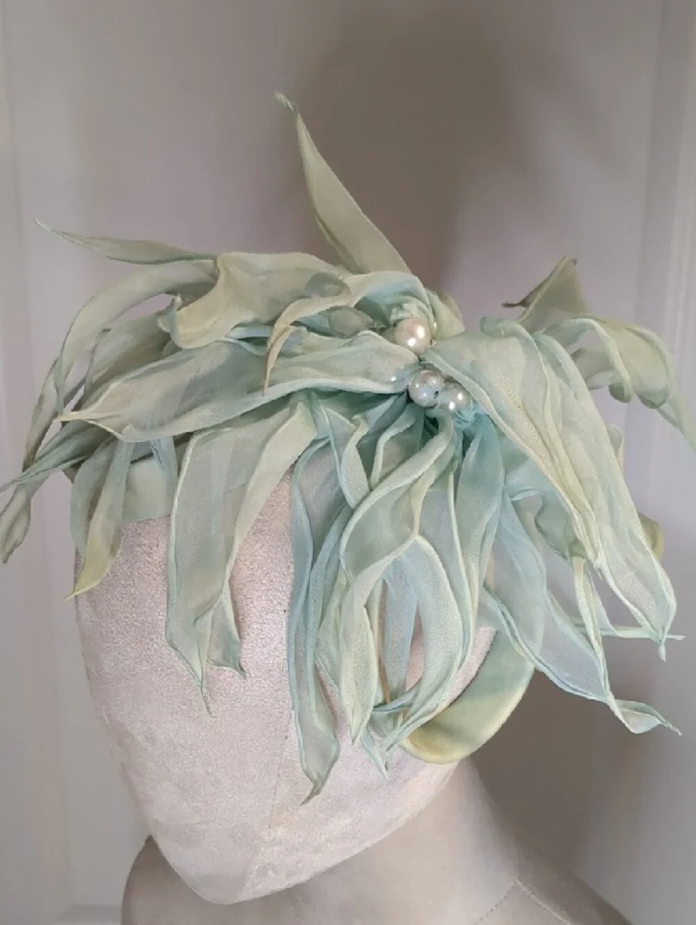 Vintage 40s To 50s Peg Wolfington Fascinator Hat Mint Blue Sheer Chiffon